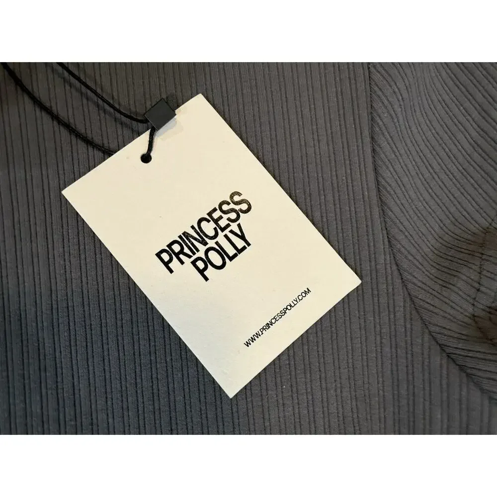 NWT PRINCESS POLLY Nicola Bodysuit Slate Gray Ribbed Criss Cross Thong Stretch 8 - Picture 5 of 16